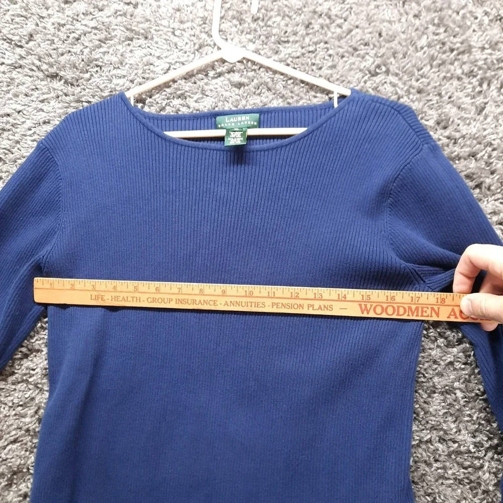 Ralph Lauren LRL‎ Sweater Women XL Blue 3/4 Roll Tab Boat Neck Pullover Top